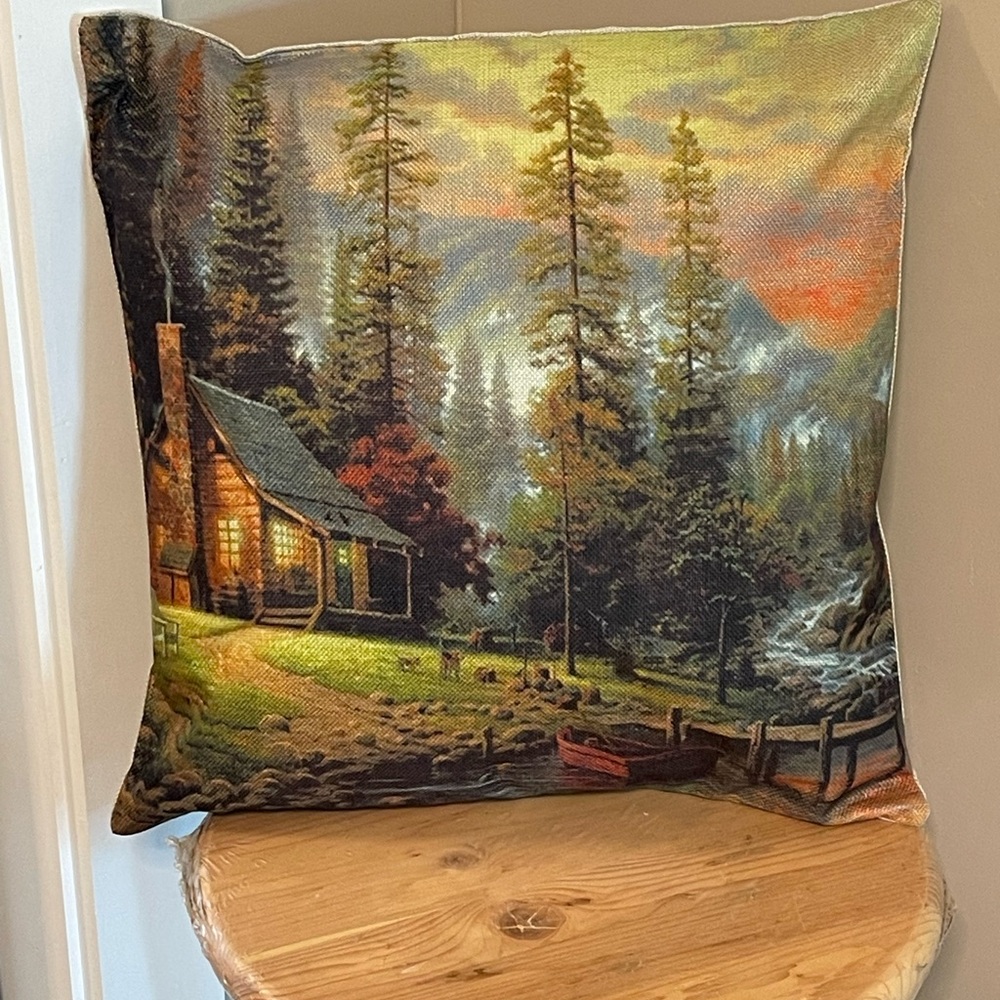 Rustic Cabin Scene Accent Pillow